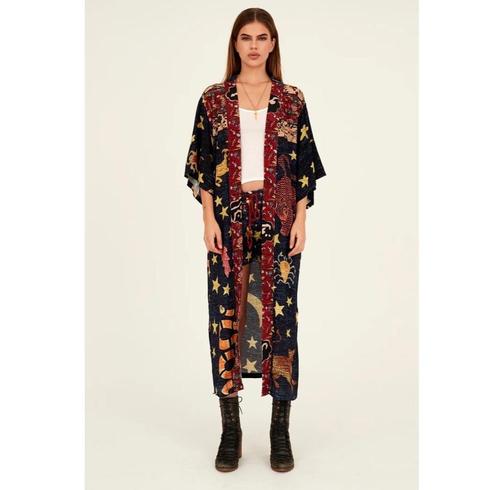 NWT Lenni the Label Sovereign Kimono Zodiac duster women’s L navy 3/4 sleeve